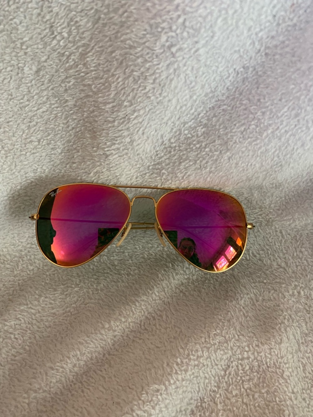 Ray-Ban Gold Frame Aviators with Pink Flash Lenses